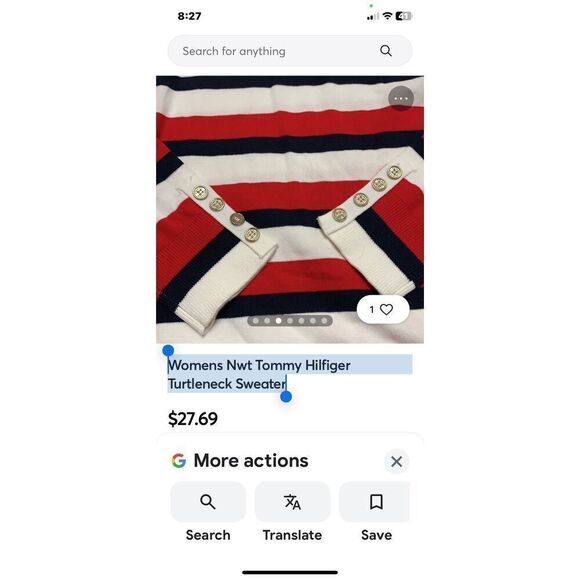 Tommy Hilfiger Iconic White Striped Patriotic Classic Turtleneck Sweater Wms Sz - Picture 3 of 6